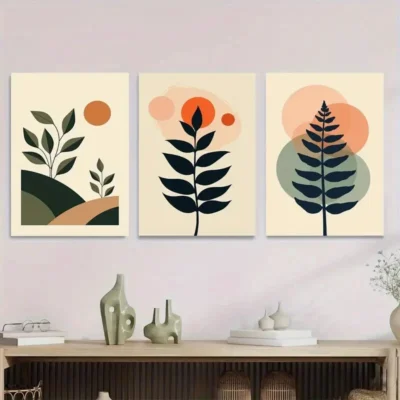 3pcs Modern Abstract Botanical 3 Minimalist Leaf Wall Art Set Canvas Framed 40x60cm - High Quality Print 100% Australian Made Wall Canvas Ready to Hang