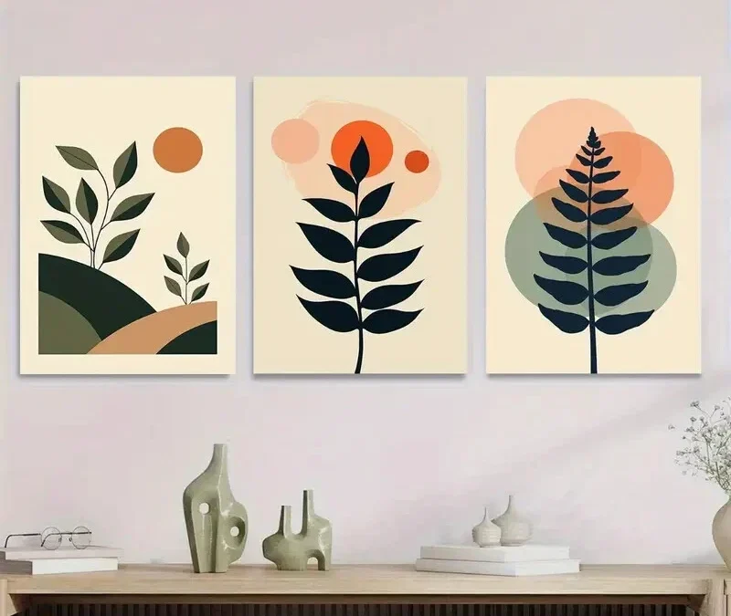 3pcs Modern Abstract Botanical 3 Minimalist Leaf Wall Art Set Canvas Framed 40x60cm – High Quality Print 100% Australian Made Wall Canvas Ready to Hang