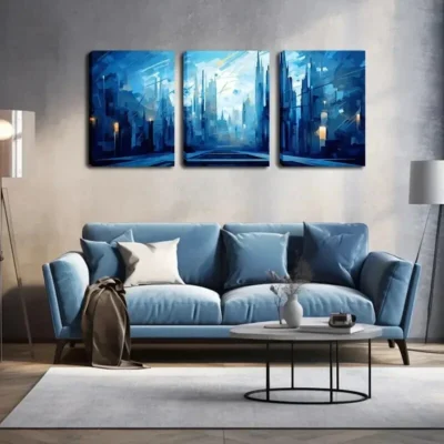 3pcs The lights on the street at night Wall Art Set Canvas Framed 40x60cm - High Quality Print 100% Australian Made Wall Canvas Ready to Hang