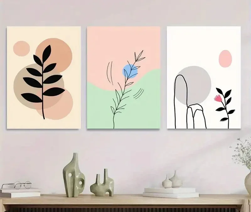 3pcs Modern Abstract Botanical Illustrations Wall Art Set Canvas Framed 40x60cm – High Quality Print 100% Australian Made Wall Canvas Ready to Hang