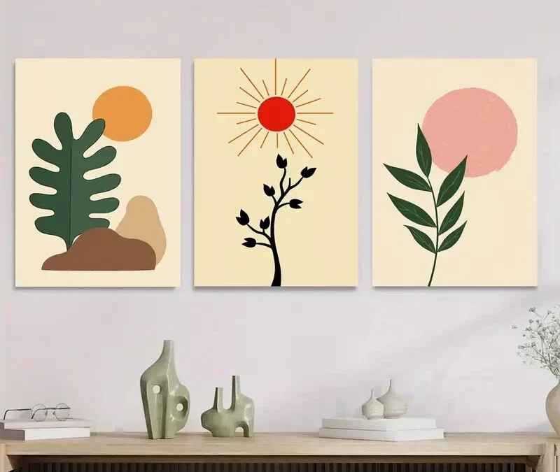 3pcs Modern Abstract Boho Style Landscape Wall Art Set Canvas Framed 40x60cm – High Quality Print 100% Australian Made Wall Canvas Ready to Hang