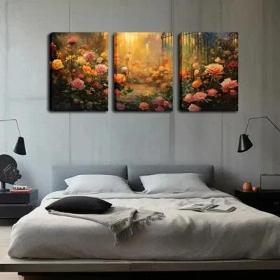 3pcs Sunset Floral Garden Landscape Wall Art Set Canvas Framed 40x60cm - High Quality Print 100% Australian Made Wall Canvas Ready to Hang