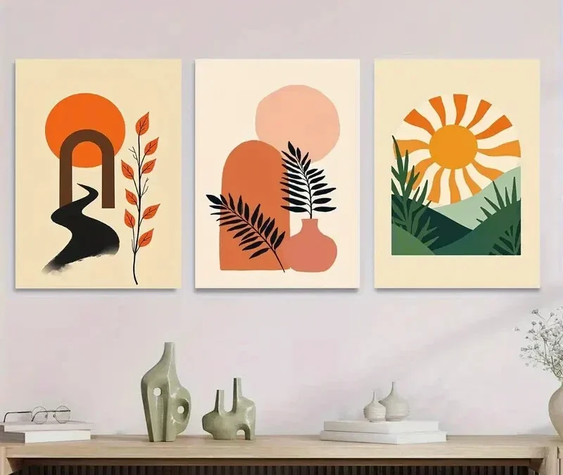 3pcs Modern Abstract 3 Boho Style Wall Art Set Canvas Framed 40x60cm – High Quality Print 100% Australian Made Wall Canvas Ready to Hang