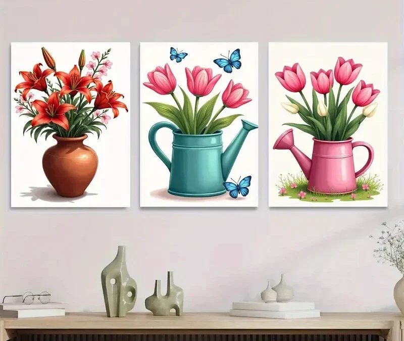 3pcs Vibrant Floral & Butterfly Red Lilies Wall Art Set Canvas Framed 40x60cm – High Quality Print 100% Australian Made Wall Canvas Ready to Hang