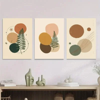 3pcs Modern Abstract 3 Botanical Green Wall Art Set Canvas Framed 40x60cm - High Quality Print 100% Australian Made Wall Canvas Ready to Hang