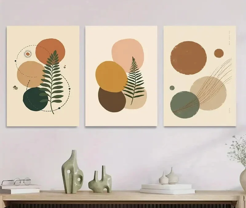 3pcs Modern Abstract 3 Botanical Green Wall Art Set Canvas Framed 40x60cm – High Quality Print 100% Australian Made Wall Canvas Ready to Hang