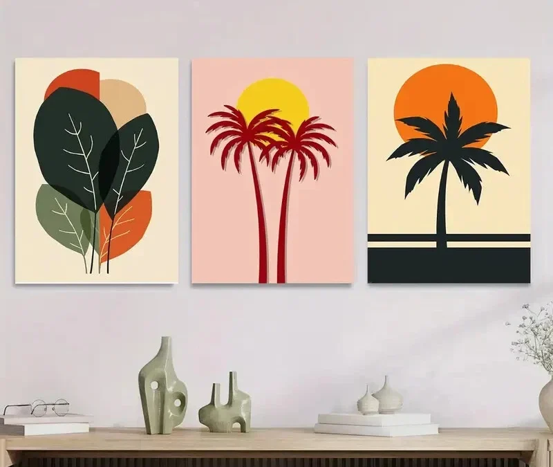 3pcs Tropical Palm Tree Modern Abstract Wall Art Set Canvas Framed 40x60cm – High Quality Print 100% Australian Made Wall Canvas Ready to Hang