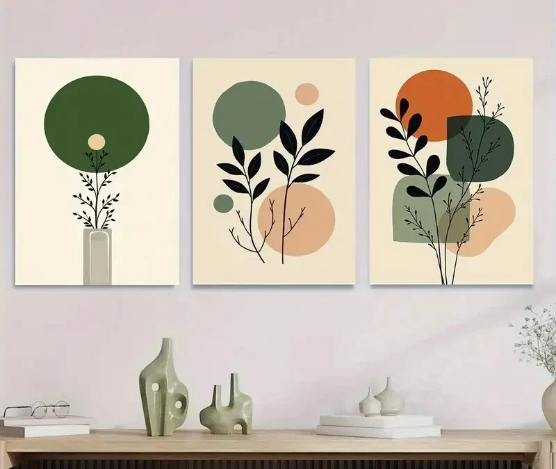 3pcs Modern Abstract Botanical Minimalist Plant Wall Art Set Canvas Framed 40x60cm – High Quality Print 100% Australian Made Wall Canvas Ready to Hang