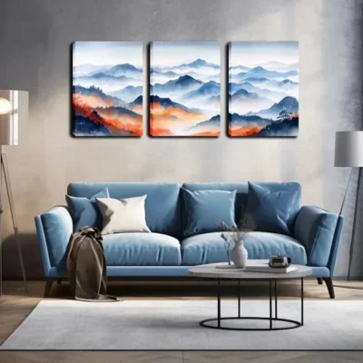 3pcs Cloudy Mountains Wall Art Set Canvas Framed 40x60cm - High Quality Print 100% Australian Made Wall Canvas Ready to Hang