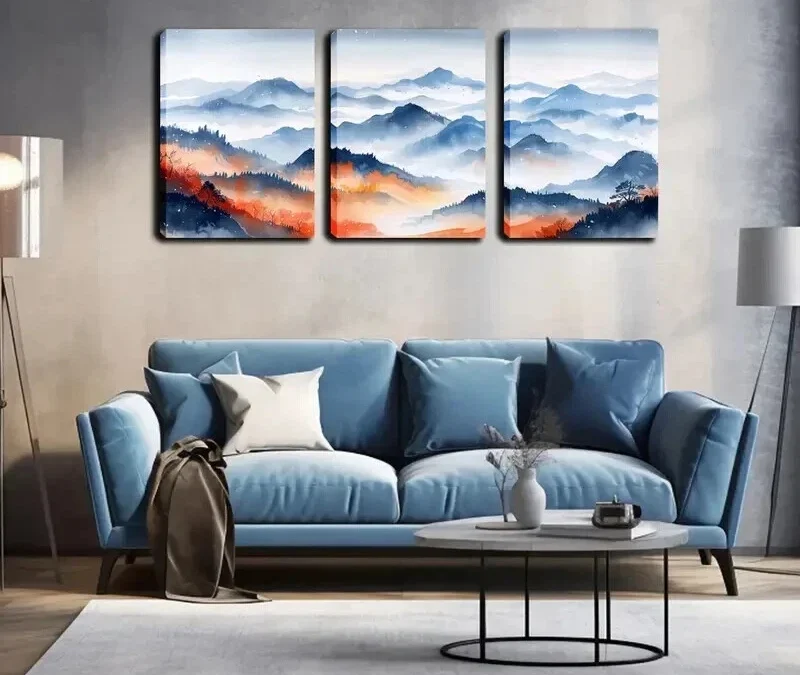 3pcs Cloudy Mountains Wall Art Set Canvas Framed 40x60cm – High Quality Print 100% Australian Made Wall Canvas Ready to Hang