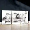 3pcs Black & White Cats In Sofa Canvas Framed 50x70cm- High Quality Print 100% Australian Made Wall Canvas Ready to Hang