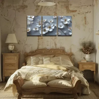 3pcs White, Romantic, Flowers, Exquisite Wall Art Set Canvas Framed 40x60cm - High Quality Print 100% Australian Made Wall Canvas Ready to Hang