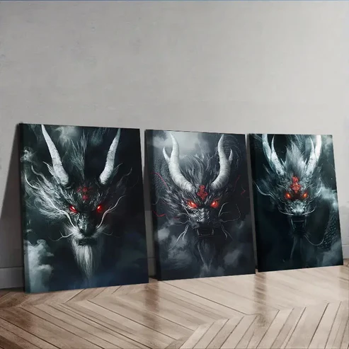 3pcs Silver Metal Dragon, Wall Art Canvas Wall Art Set Canvas Framed 50x70cm – High Quality Print 100% Australian Made Wall Canvas Ready to Hang