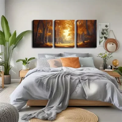 3pcs Autumn Woods And Sunshine Wall Art Set Canvas Framed 40x60cm - High Quality Print 100% Australian Made Wall Canvas Ready to Hang