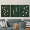 3pcs Featuring Cranes in Emerald Green Wall Art Set Canvas Framed 40x60cm - High Quality Print 100% Australian Made Wall Canvas Ready to Hang - Image 3