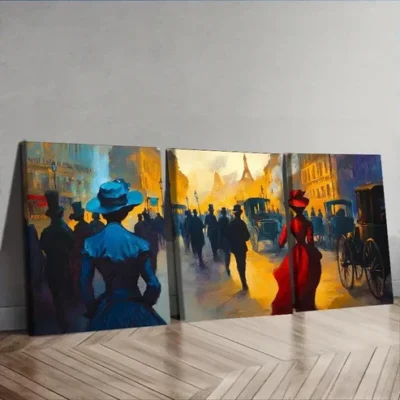 3pcs People in the Market Wall Art Set Canvas Framed 50x70cm - High Quality Print 100% Australian Made Wall Canvas Ready to Hang