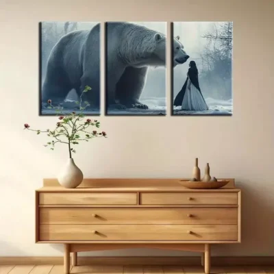 3pcs Dreamy White Bear & Beauty Canvas Framed 50x70cm- High Quality Print 100% Australian Made Wall Canvas Ready to Hang