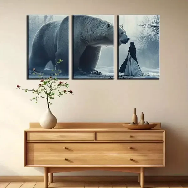 3pcs Dreamy White Bear & Beauty Canvas Framed 50x70cm- High Quality Print 100% Australian Made Wall Canvas Ready to Hang