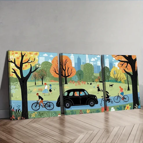 3pcs London Taxi Scene Wall Art Set Canvas Framed 50x70cm – High Quality Print 100% Australian Made Wall Canvas Ready to Hang