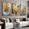 3pcs Golden Leaf & Feather Wall Art Set Canvas Framed 40x60cm - High Quality Print 100% Australian Made Wall Canvas Ready to Hang - Image 2