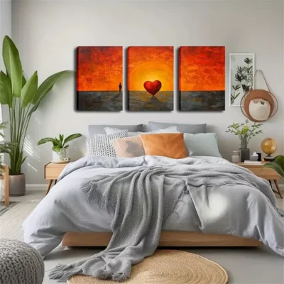3pcs Man and Red Heart Silhouette, Coastal Lands Wall Art Set Canvas Framed 40x60cm - High Quality Print 100% Australian Made Wall Canvas Ready to Hang