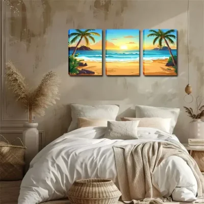 3pcs Blue Water, Romantic Beach, Wall Art Set Canvas Framed 40x60cm - High Quality Print 100% Australian Made Wall Canvas Ready to Hang
