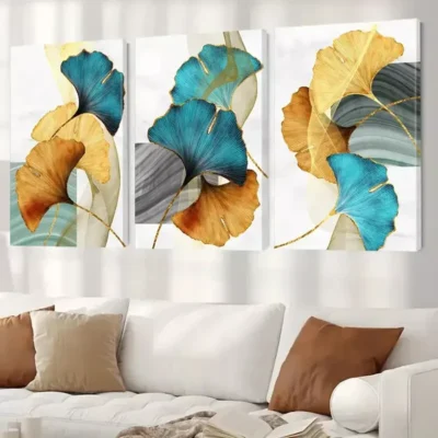 3pcs Abstract Ginkgo Leaf Canvas Framed 50x70cm- High Quality Print 100% Australian Made Wall Canvas Ready to Hang