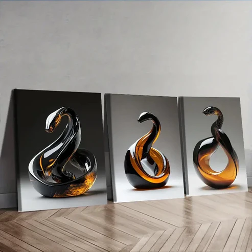 3pcs Snake glass sculpture Wall Art Set Canvas Framed 40x60cm – High Quality Print 100% Australian Made Wall Canvas Ready to Hang