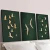 3pcs Featuring Cranes in Emerald Green Wall Art Set Canvas Framed 40x60cm - High Quality Print 100% Australian Made Wall Canvas Ready to Hang