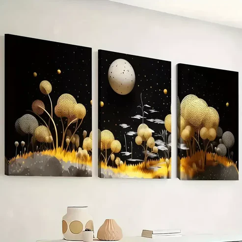 3pcs Simple abstract starry sky forest scenery Wall Art Set Canvas Framed 40x60cm – High Quality Print 100% Australian Made Wall Canvas Ready to Hang