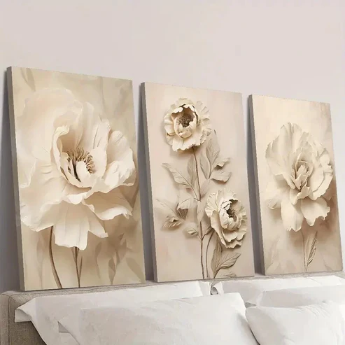 3pcsModern Luxury Floral Wall Art Set Canvas Framed 40x60cm – High Quality Print 100% Australian Made Wall Canvas Ready to Hang