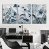3pcs Blue Grey Flower Leaf Canvas Framed 50x70cm- High Quality Print 100% Australian Made Wall Canvas Ready to Hang - Image 3