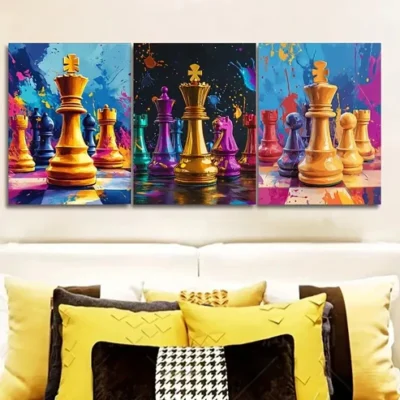 3pcs Digital Illustration of a Chess Piece Wall Art Set Canvas Framed 40x60cm - High Quality Print 100% Australian Made Wall Canvas Ready to Hang