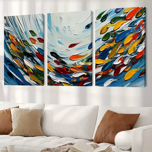 3pcs Colorful Abstract Watercolor Oil Painting Canvas Framed 50x70cm- High Quality Print 100% Australian Made Wall Canvas Ready to Hang