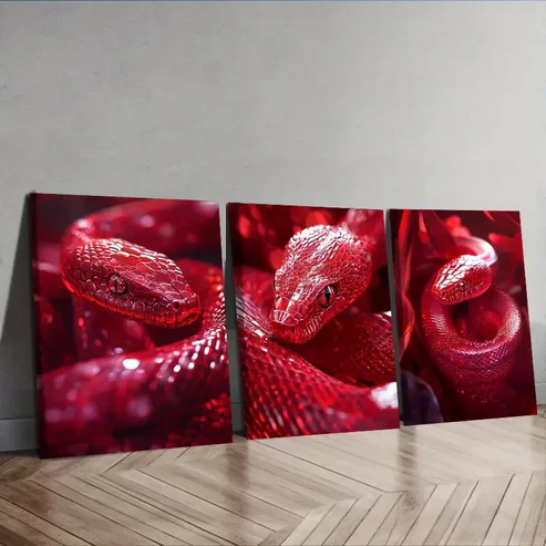 3pcs Red Crystal Snake Design, Wall Art Set Canvas Framed 40x60cm – High Quality Print 100% Australian Made Wall Canvas Ready to Hang