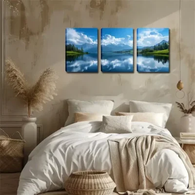 3pcs Sky, White Clouds, Lake Wall Art Set Canvas Framed 40x60cm - High Quality Print 100% Australian Made Wall Canvas Ready to Hang