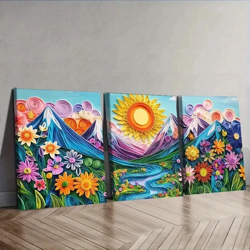 3pcs The sun rises from the mountain Wall Art Canvas Framed 50x70cm Wall Art Set Canvas Framed 50x70cm – High Quality Print 100% Australian Made Wall Canvas Ready to Hang