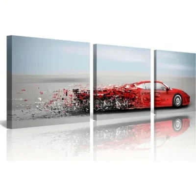3pcs Red Sports Car Modern Motion Blur Wall Art Set Canvas Framed 40x60cm - High Quality Print 100% Australian Made Wall Canvas Ready to Hang