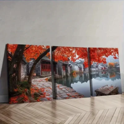 3pcs Jiangnan ancient town Wall Art Set Canvas Framed 50x70cm - High Quality Print 100% Australian Made Wall Canvas Ready to Hang