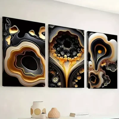 3pcs Featuring Stylish Luxury Abstract Golden Wall Art Set Canvas Framed 40x60cm - High Quality Print 100% Australian Made Wall Canvas Ready to Hang