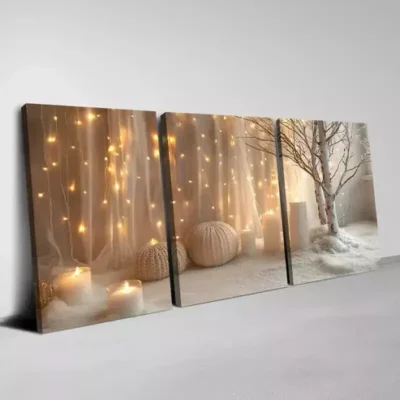 3pcs Modern Minimalist Soft lights & Candles Wall Art Set Canvas Framed 40x60cm - High Quality Print 100% Australian Made Wall Canvas Ready to Hang