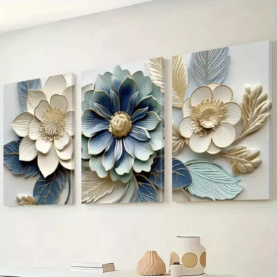 3pcs Modern Floral Painting Canvas Framed 50x70cm- High Quality Print 100% Australian Made Wall Canvas Ready to Hang