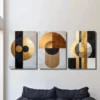 3pcs Golden Black Geometric Abstract Wall Art Set Canvas Framed 50x70cm - High Quality Print 100% Australian Made Wall Canvas Ready to Hang - Image 2