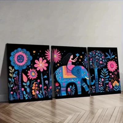 3pcs Elephant and Baby, Luxurious Wall Art Set Canvas Framed 50x70cm - High Quality Print 100% Australian Made Wall Canvas Ready to Hang