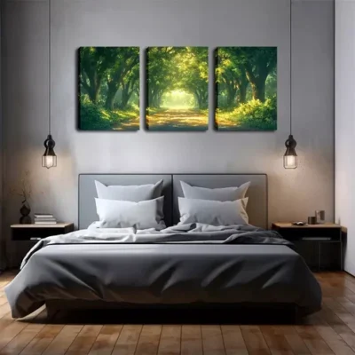 3pcs Road In Green Woods, Decorations Wall Art Set Canvas Framed 40x60cm - High Quality Print 100% Australian Made Wall Canvas Ready to Hang