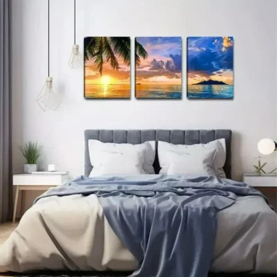 3pcs Palm Tree Beach Sunset Canvas Framed 50x70cm- High Quality Print 100% Australian Made Wall Canvas Ready to Hang