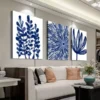 3pcs Vibrant Blue Abstract & Floral Canvas Framed 50x70cm- High Quality Print 100% Australian Made Wall Canvas Ready to Hang - Image 3