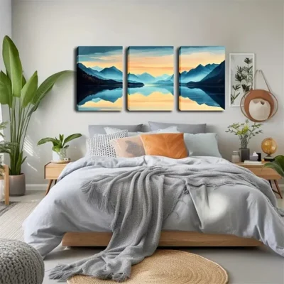 3pcs Verdant Hillside Romantic Style Wall Art Set Canvas Framed 40x60cm - High Quality Print 100% Australian Made Wall Canvas Ready to Hang