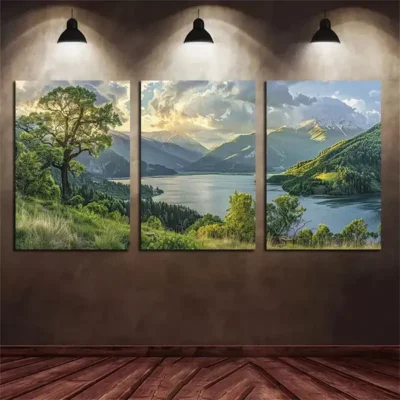 3pcs Beautiful Sunrise At The Horizon of Snow Mountain Canvas Framed 50x70cm - High Quality Print 100% Australian Made Wall Canvas Ready to Hang