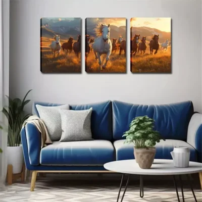 3pcs Good Luck, with Life-Filled Horses Wall Art Set Canvas Framed 40x60cm - High Quality Print 100% Australian Made Wall Canvas Ready to Hang
